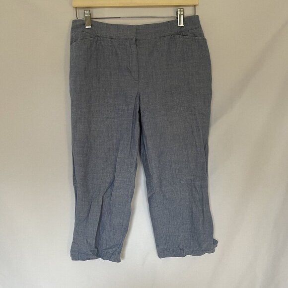 Talbots 6P perfect crop Womens Blue Chambray Pants With Side Zipper & Pockets - Picture 1 of 8